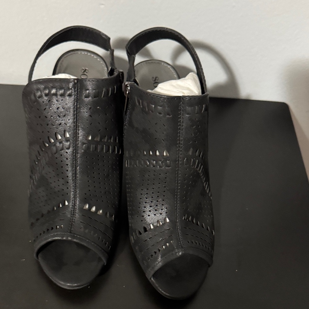 Ashley Stewart Black Peep-Toe Mules
